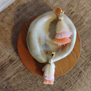gold and pink tassel earrings